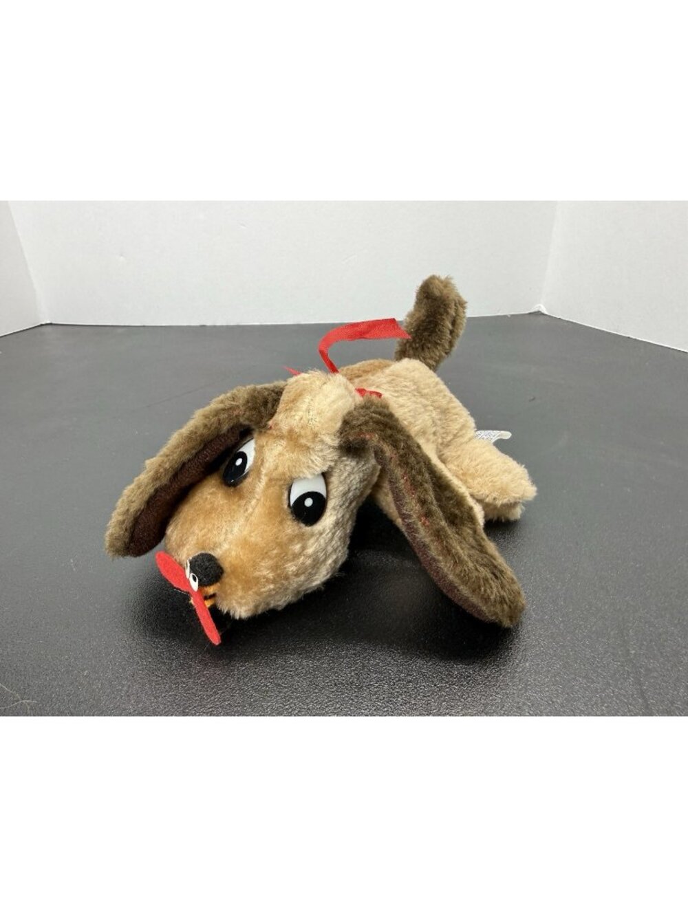 Nanco Dog Plush Brown Black Bee on Nose Vintage Stuffed Animal Toy 7 Inch